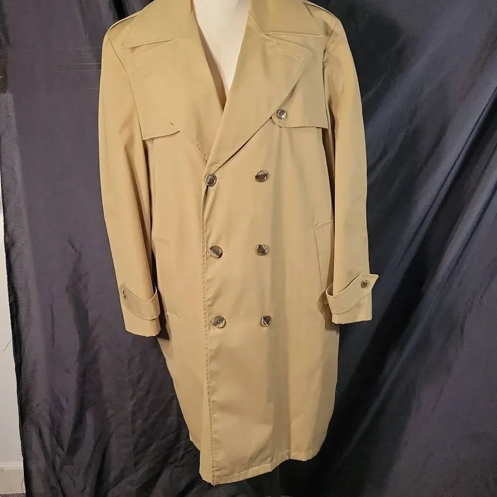 Trench coat Vintage Men's Large 42 Regular Long‎ Tan Double Breasted Coat